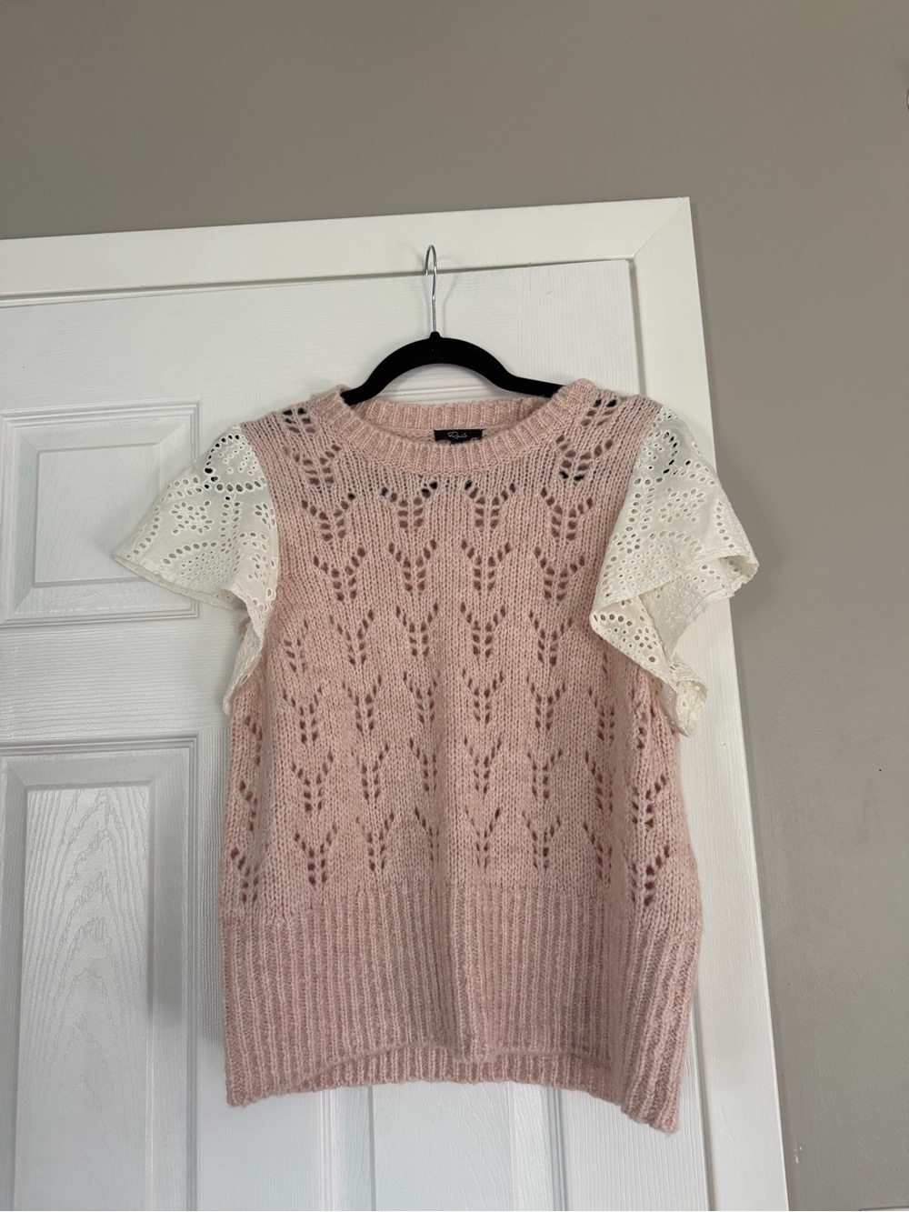 Rails Twofer Sweater Vest Crochet Top Eyelet Sleeve